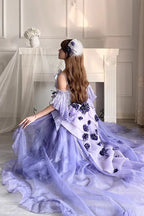 [Pre] Hime Lolita Misty Purple Embroidery Bow Asymmetrical Short Front Long Back Sweet Ballet Lolita JSK