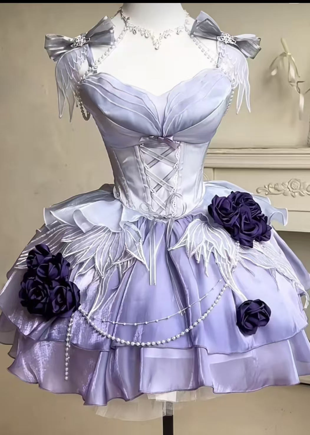 [Pre] Hime Lolita Misty Purple Embroidery Bow Tie Sweet Ballet Gothic Lolita JSK Short Dress