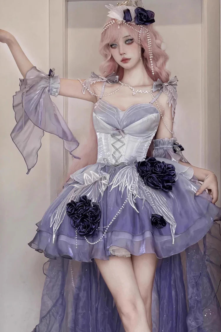 [Pre] Hime Lolita Misty Purple Embroidery Bow Tie Sweet Ballet Gothic Lolita JSK Short Dress