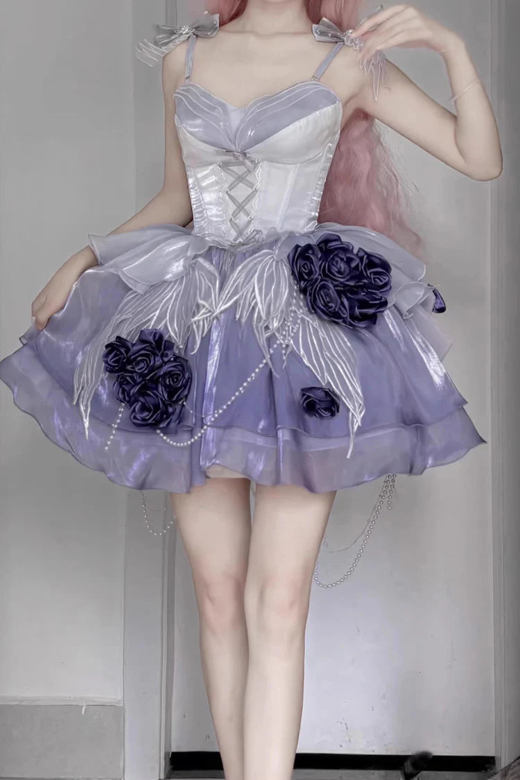[Pre] Hime Lolita Misty Purple Embroidery Bow Tie Sweet Ballet Gothic Lolita JSK Short Dress