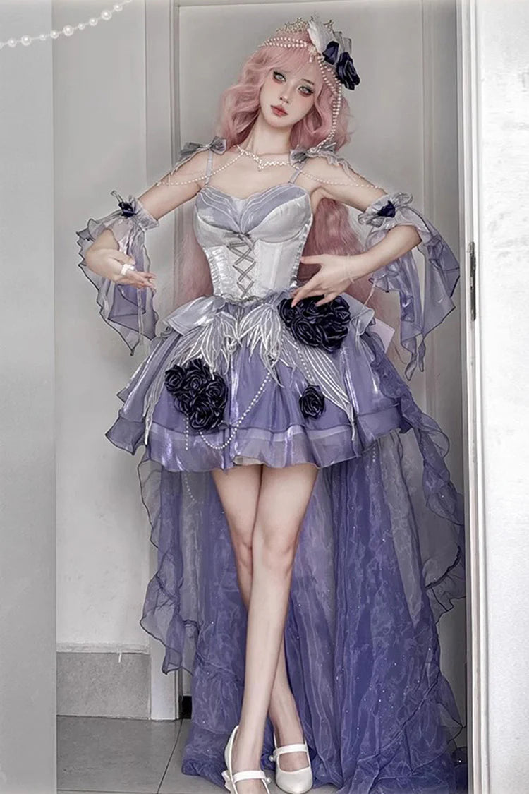 [Pre] Hime Lolita Misty Purple Embroidery Bow Tie Sweet Ballet Gothic Lolita JSK Short Dress