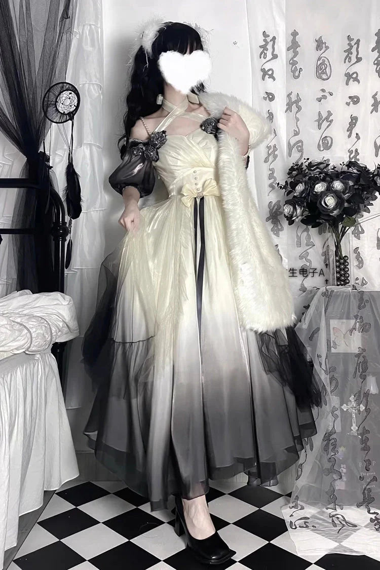 Inspired by the fluid artistry of ink painting, this JSK captures the ethereal beauty of gradient hues merging like watercolor on silk. The delicate bow details and opulent silhouette evoke a sense of royal sweetness, while the ombre design transitions from deep mystery to soft lightness—mirroring the poetic balance between Lolita fantasy and timeless elegance. Each wear becomes a canvas where tradition and dream converge.