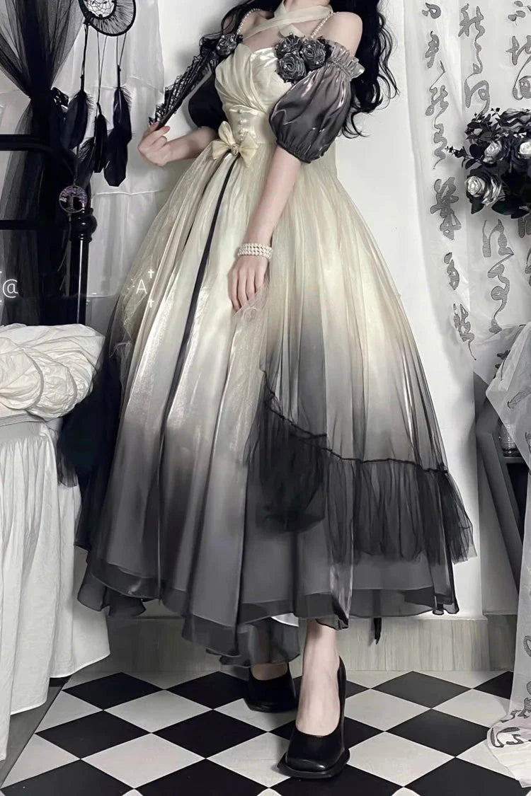 Inspired by the fluid artistry of ink painting, this JSK captures the ethereal beauty of gradient hues merging like watercolor on silk. The delicate bow details and opulent silhouette evoke a sense of royal sweetness, while the ombre design transitions from deep mystery to soft lightness—mirroring the poetic balance between Lolita fantasy and timeless elegance. Each wear becomes a canvas where tradition and dream converge.