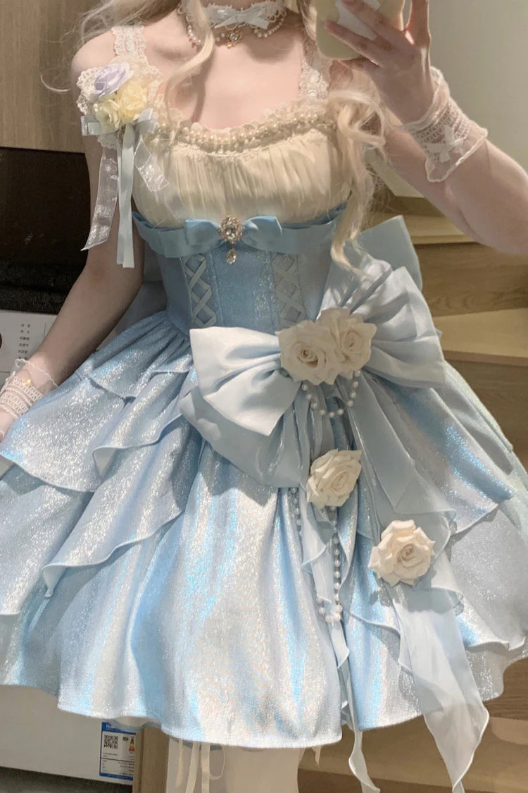 Hime Lolita Pastel Rose Lace Bridal Bow Sweet Princess Luxurious Lolita JSK 3 Colors