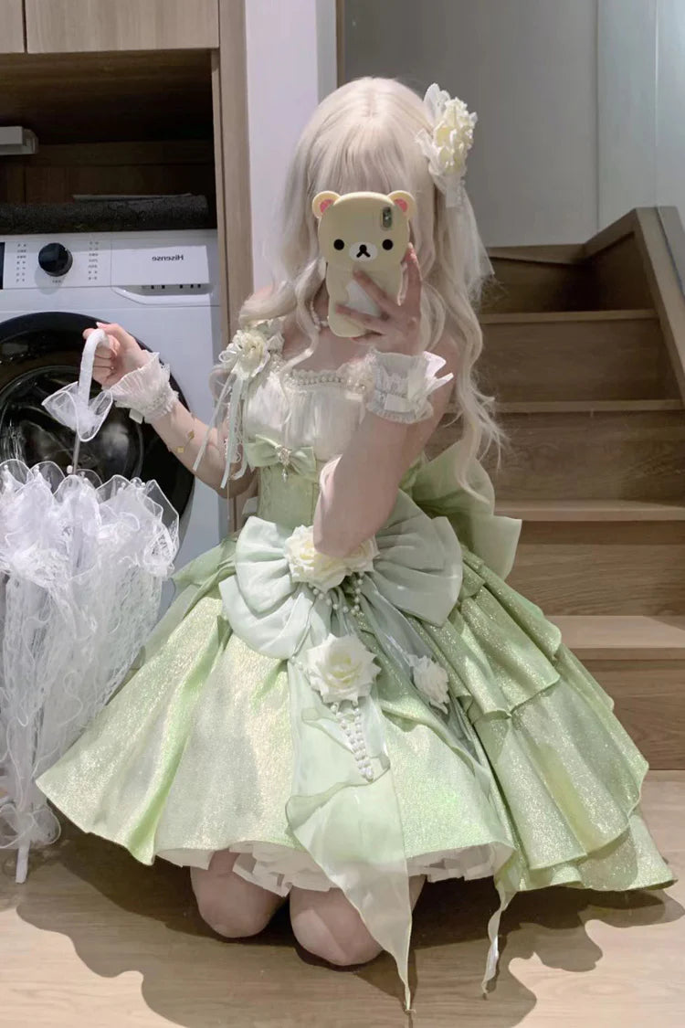 Hime Lolita Pastel Rose Lace Bridal Bow Sweet Princess Luxurious Lolita JSK 3 Colors