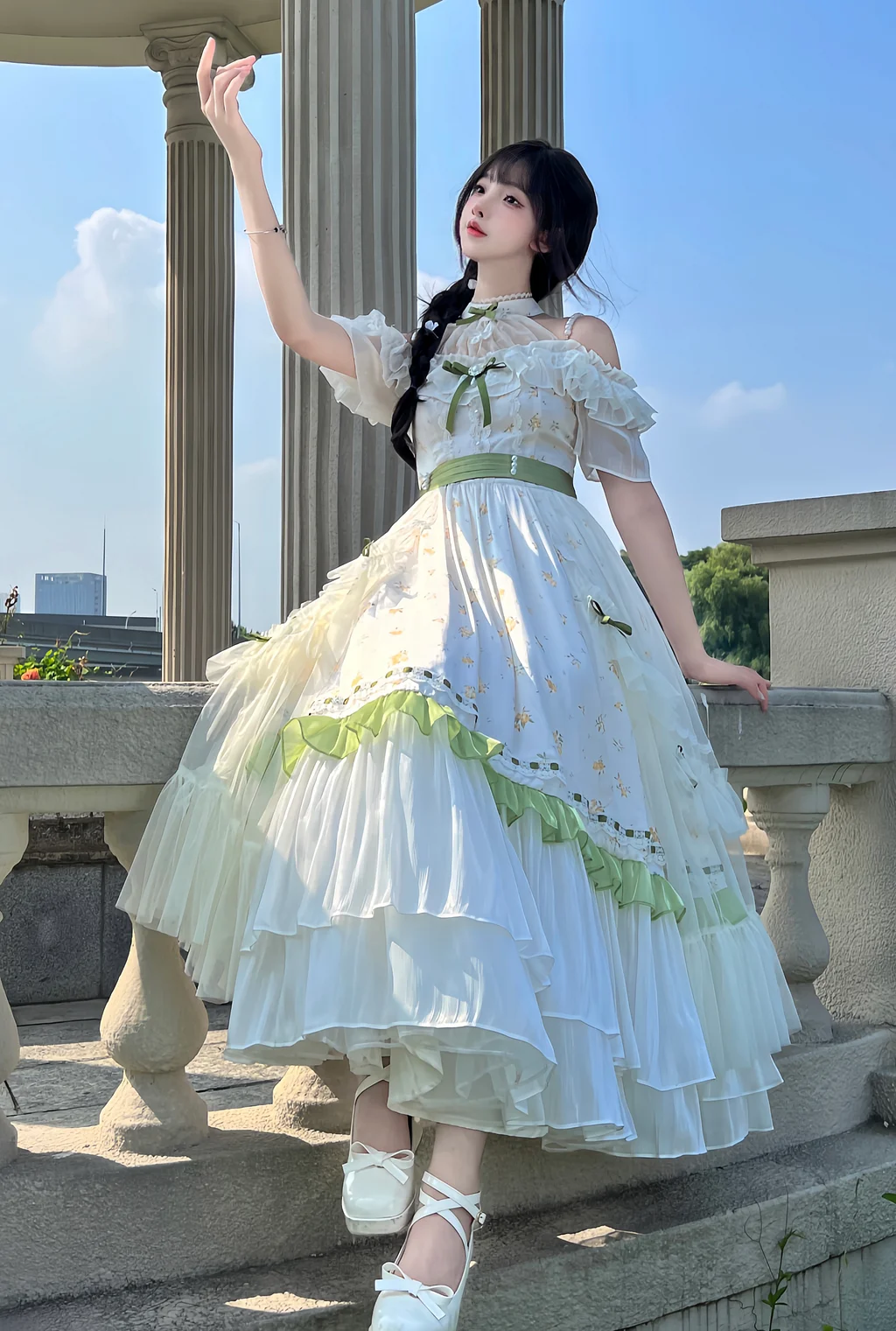 Hime Lolita Pastoral Flower Marriage Floral Girl Elegant Princess Big Skirt Long Dress Op