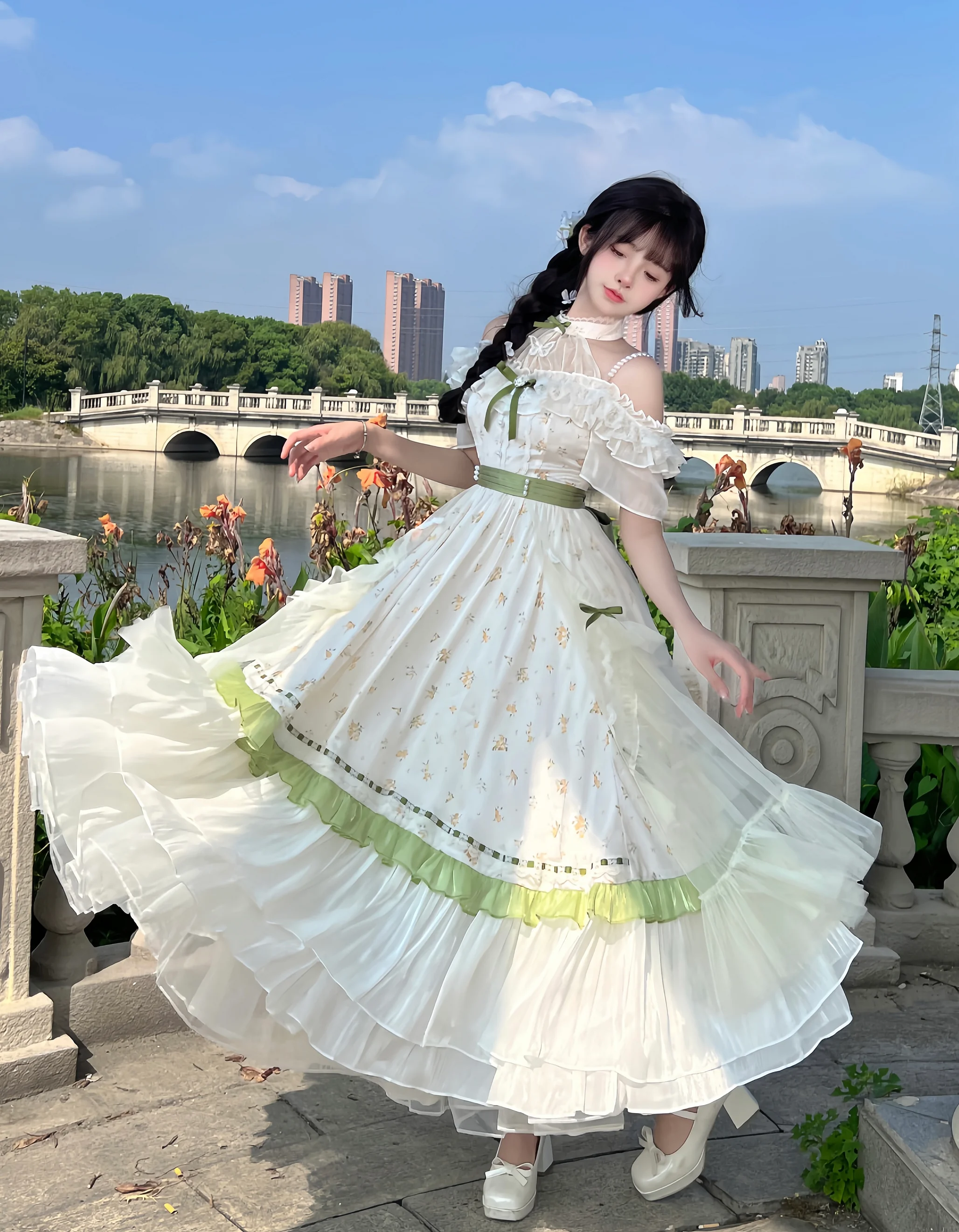 Hime Lolita Pastoral Flower Marriage Floral Girl Elegant Princess Big Skirt Long Dress Op