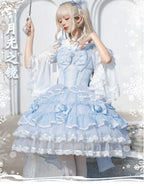 Hime Lolita Pink Blue Sweet Elegant Suspender Skirt Princess Style Lolita Little Fairy Jsk Lolita Dresses
