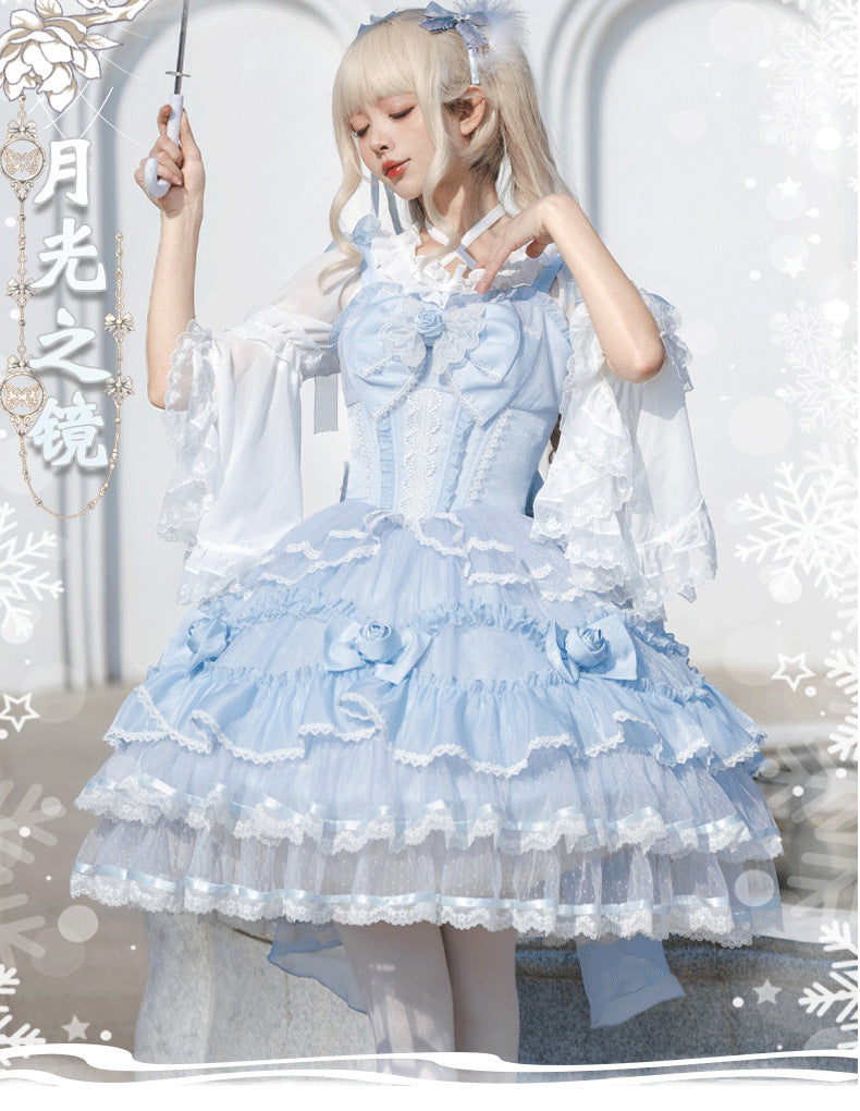 Hime Lolita Pink Blue Sweet Elegant Suspender Skirt Princess Style Lolita Little Fairy Jsk Lolita Dresses
