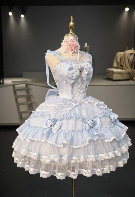Hime Lolita Pink Blue Sweet Elegant Suspender Skirt Princess Style Lolita Little Fairy Jsk Lolita Dresses