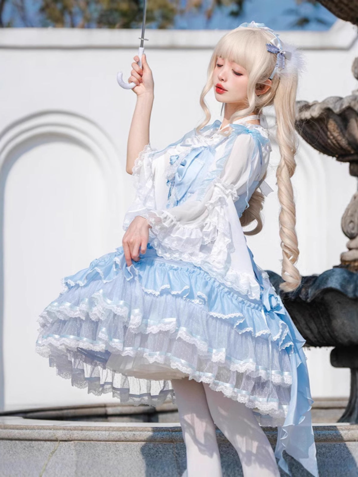 Hime Lolita Pink Blue Sweet Elegant Suspender Skirt Princess Style Lolita Little Fairy Jsk Lolita Dresses