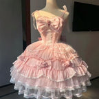 Hime Lolita Pink Blue Sweet Elegant Suspender Skirt Princess Style Lolita Little Fairy Jsk Lolita Dresses