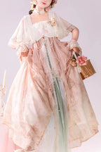 Hime Lolita Pink Ruffled Lace Sweet Chinese Style Elegant Princess Lolita JSK Dress Set