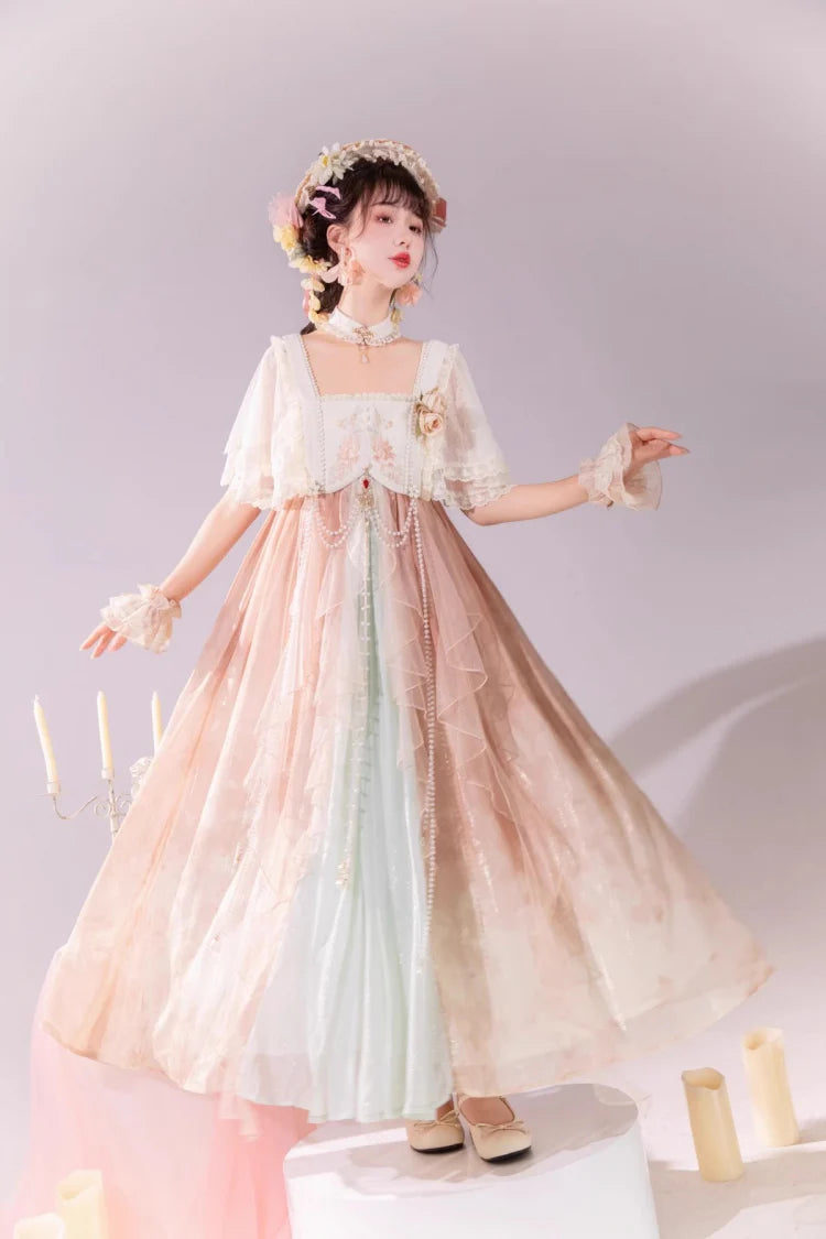 Hime Lolita Pink Ruffled Lace Sweet Chinese Style Elegant Princess Lolita JSK Dress Set