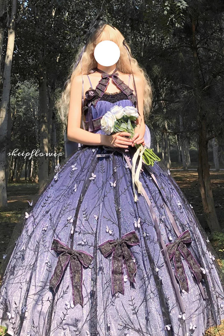 Inspired by the elegance of a princess bride, this exquisite Hime Lolita dress embodies regal fantasy and sophistication. The rich purple hue symbolizes nobility, while intricate Hanayome embroidery and delicate lace express bridal purity and grace. Cascading ruffles and a refined bow detail create a luxurious silhouette fit for royalty. Designed for the discerning Lolita who seeks opulence and storytelling fashion, this piece transforms wearers into the heroine of their own fairytale. Perfect for ceremonie