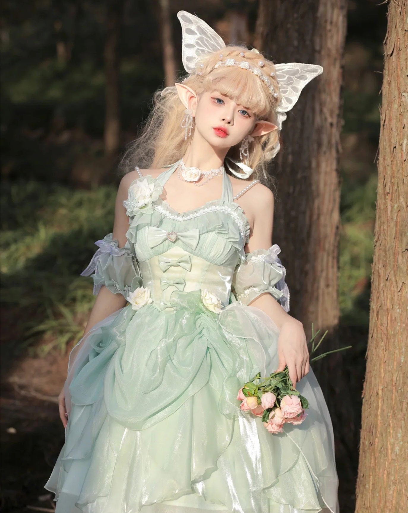 Hime Lolita Rose Fairy Princess Prom Dress JSK Wedding Green Pink Apricot Graduation Birthday Party