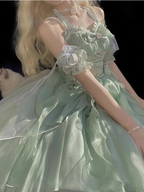 Hime Lolita Rose Fairy Princess Prom Dress JSK Wedding Green Pink Apricot Graduation Birthday Party