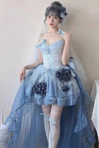 [Pre] Hime Lolita Sky Blue Embroidery Elegant Bow Tie Sweet Ballet Lolita JSK Short Version