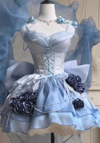 [Pre] Hime Lolita Sky Blue Embroidery Elegant Bow Tie Sweet Ballet Lolita JSK Short Version