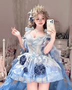 [Pre] Hime Lolita Sky Blue Embroidery Elegant Bow Tie Sweet Ballet Lolita JSK Short Version