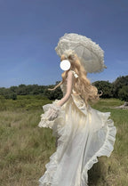 Hime Lolita Sweet Lolita Prom Dresses Ivory Ruffles Princess Wedding Dress Bow Dress Tail JSK