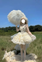 Hime Lolita Sweet Lolita Prom Dresses Ivory Ruffles Princess Wedding Dress Bow Dress Tail JSK