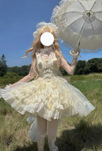 Hime Lolita Sweet Lolita Prom Dresses Ivory Ruffles Princess Wedding Dress Bow Dress Tail JSK