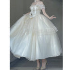 Hime Lolita Apricot White Wedding Ball Gown Lolita Dress with Organza Layers