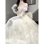 Hime Lolita Apricot White Wedding Ball Gown Lolita Dress with Organza Layers