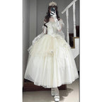 Hime Lolita Apricot White Wedding Ball Gown Lolita Dress with Organza Layers
