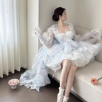 Hime Lolita Pink Blue Purple Princess Ball Gown Prom Party with Lace Ruffle Costume Dresses