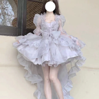 Hime Lolita Pink Blue Purple Princess Ball Gown Prom Party with Lace Ruffle Costume Dresses