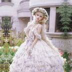 Hime Lolita Tea Party Fashion Ethereal Floral Blue Layer Lace Dress with Whimsical Accents