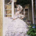 Hime Lolita Tea Party Fashion Ethereal Floral Blue Layer Lace Dress with Whimsical Accents