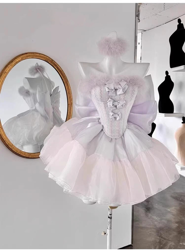 Hime Lolita Blue Pink Cream Sleeveless Ruffled Bow - Detailed Lace - Trimmed