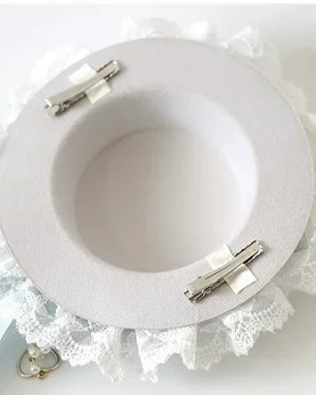 Lolita Hair Accessory Classic Lace Ice Blue Bonnet Hat Bow Hair Clips for Christmas