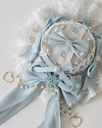 Lolita Hair Accessory Classic Lace Ice Blue Bonnet Hat Bow Hair Clips for Christmas