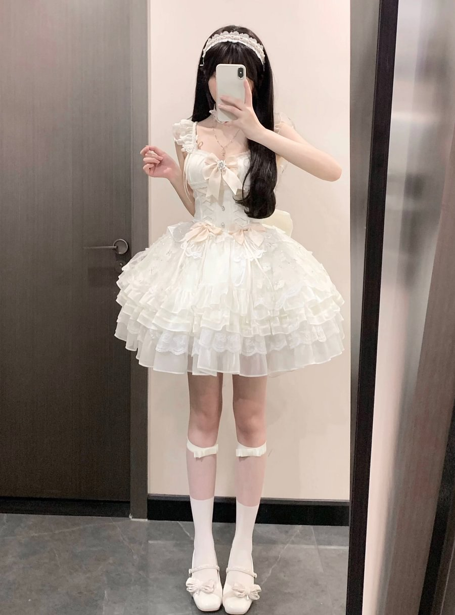 Hime Lolita Ivory Organza Elegant Dress Sweet Wedding Princess Dress  64 /255