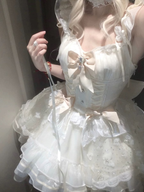 Hime Lolita Ivory Organza Elegant Dress Sweet Wedding Princess Dress