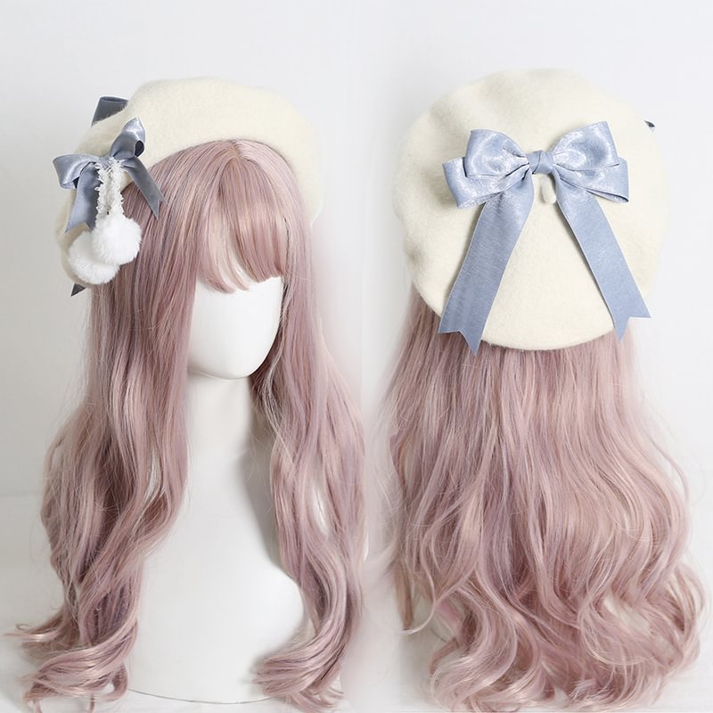 Japanese Beret Lolita Sweet Woolen Pom-pom Bow Autumn and Winter Thermal Hat
