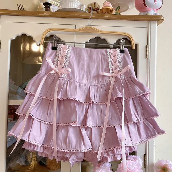 Japanese Cute Sweet Cool Girl Waist Elastic Cake Short Skirt Spring Summer Lolita Lolita Dresses