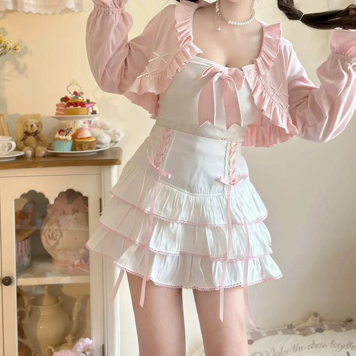 Japanese Cute Sweet Cool Girl Waist Elastic Cake Short Skirt Spring Summer Lolita Lolita Dresses
