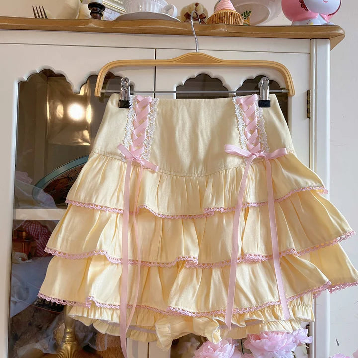 Japanese Cute Sweet Cool Girl Waist Elastic Cake Short Skirt Spring Summer Lolita Lolita Dresses