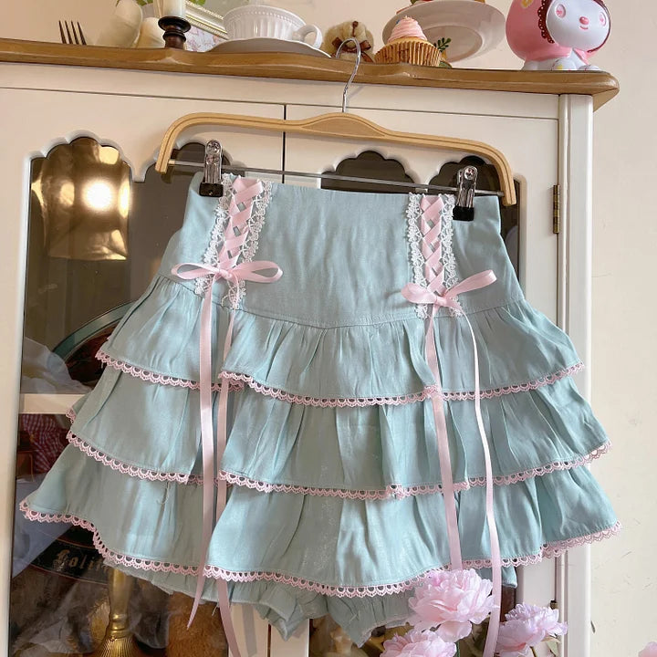 Japanese Cute Sweet Cool Girl Waist Elastic Cake Short Skirt Spring Summer Lolita Lolita Dresses