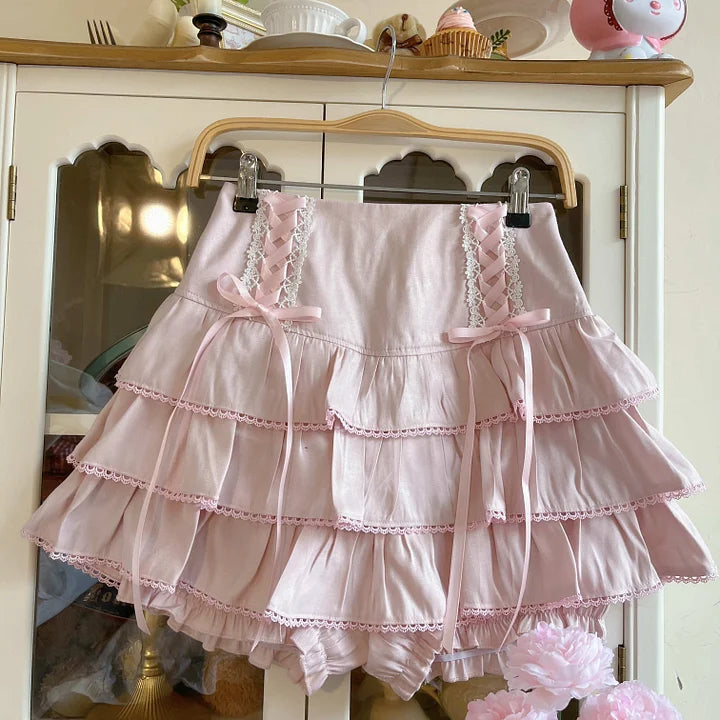 Japanese Cute Sweet Cool Girl Waist Elastic Cake Short Skirt Spring Summer Lolita Lolita Dresses