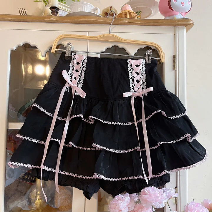 Japanese Cute Sweet Cool Girl Waist Elastic Cake Short Skirt Spring Summer Lolita Lolita Dresses