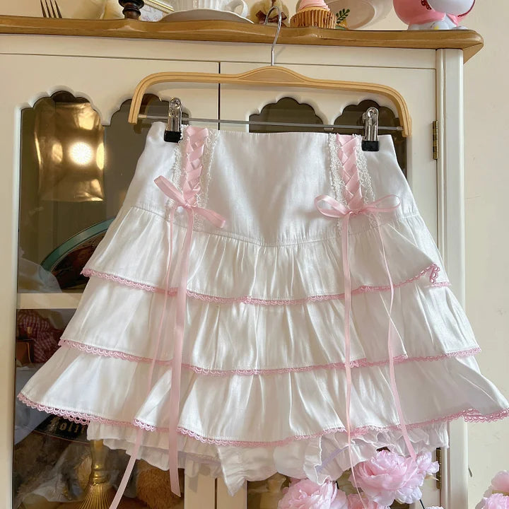 Japanese Cute Sweet Cool Girl Waist Elastic Cake Short Skirt Spring Summer Lolita Lolita Dresses
