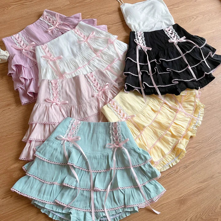 Japanese Cute Sweet Cool Girl Waist Elastic Cake Short Skirt Spring Summer Lolita Lolita Dresses