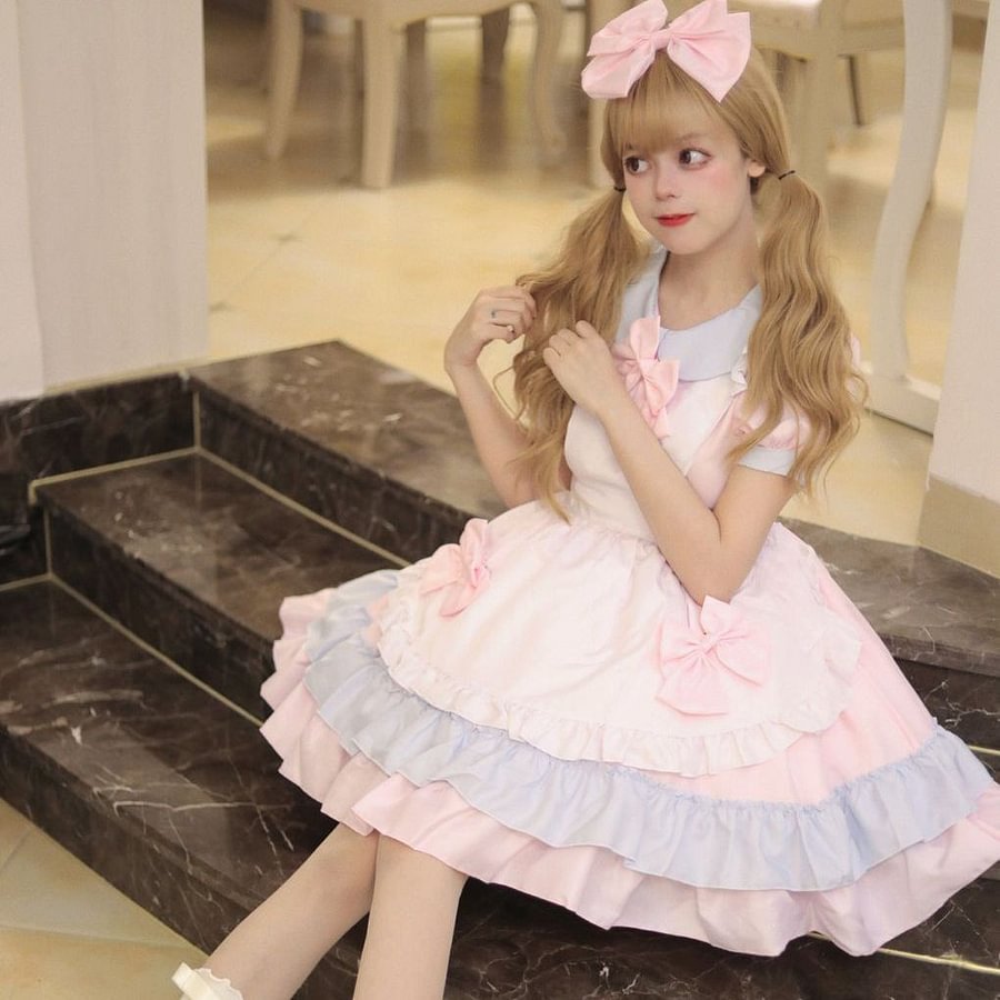Maid Outfit Japanese Pink Black Cream Sweetheart Set 5XL Plus Size One Piece Dress