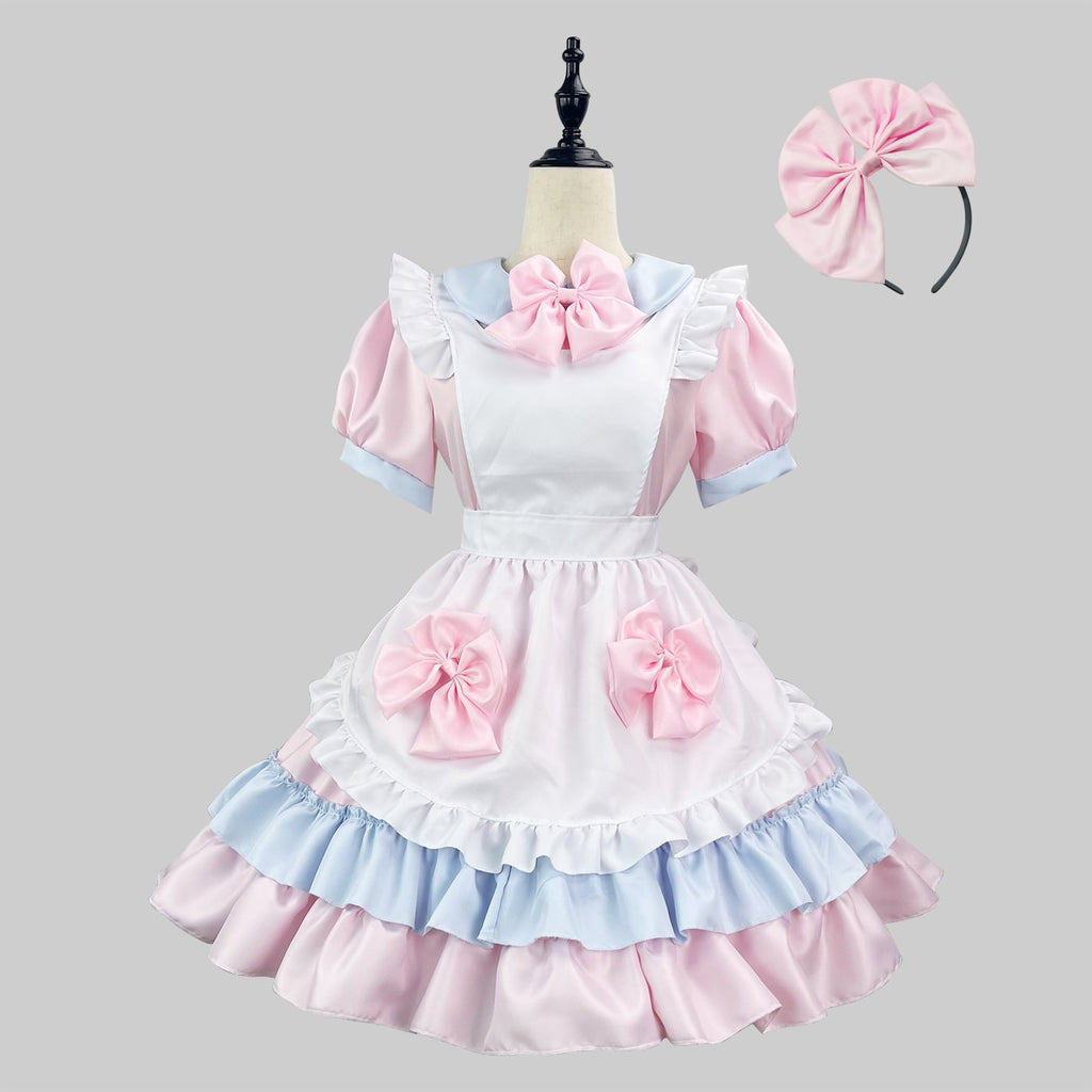 Maid Outfit Japanese Pink Black Cream Sweetheart Set 5XL Plus Size One Piece Dress